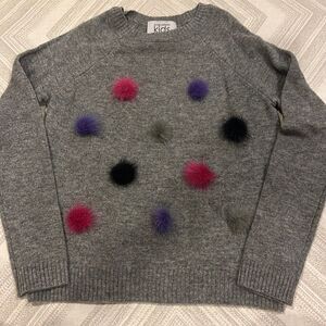 Autumn Cashmere Kids Gray Girls With Colored Pom Poms Sweater
